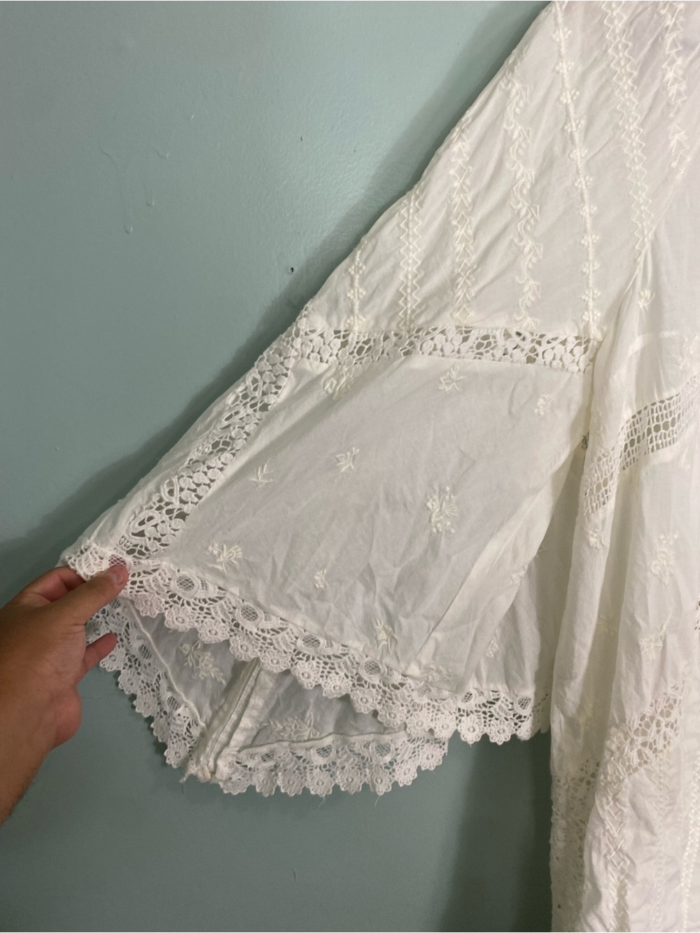 Free People Wildflower Muse Embroidered Lace Mini Dress Ivory Large - Picture 3 of 7